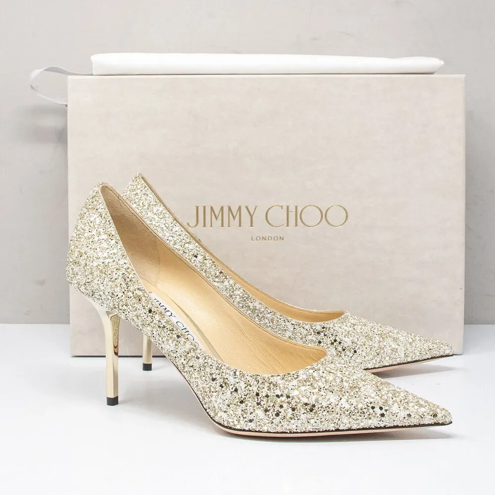 Jimmy Choo Gold Glitter Pointed-Toe Heels - Picture 1 of 8